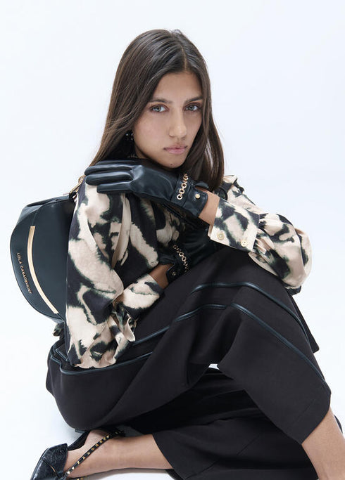 Guantes LC Efecto Piel con Pulsera de Tachas Personalizadas Negro LF2607029
