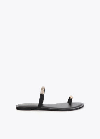 Zapato Plano en Tejido Tipo Grosgrain con Pieza Logotipada Negro Lola Casademunt LS2605056