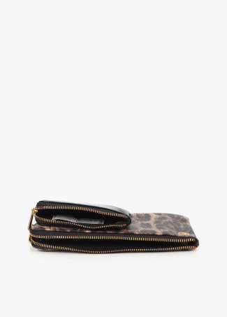 Monedero Doble Efecto Piel Animal Print y Piel Negro-Marron LF2612014
