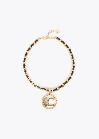 Collar Corto Cadena Pasada con Logo Lc Animal Metal-Negro Lola Casademunt