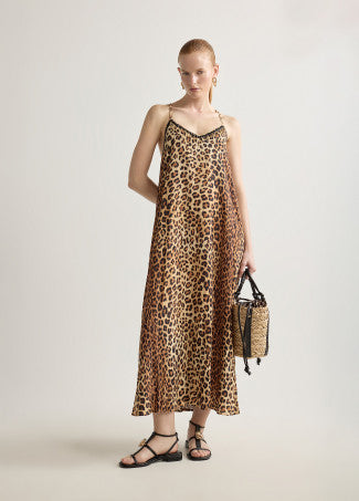 Vestido Largo Tirantes Animal Print Marron-Multicol Lola Casademunt LS2616004