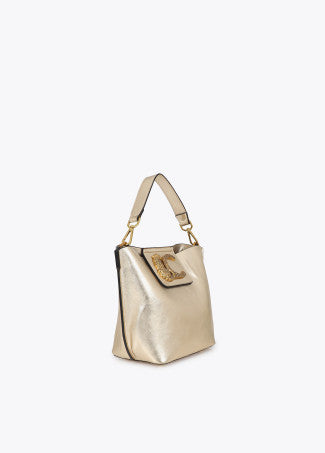 Bandolera con Cierre Solapa y Logo Leopardo Dorado Lola Casademunt