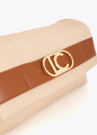 Bandolera con Solapa Canvas y Efecto Piel Crudo-Marron Lola Casademunt LS2604077