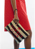 Cartera Efecto Rafia a Rayas con Bordado en 3d Negro-Crudo Lola Casademunt LS2604095