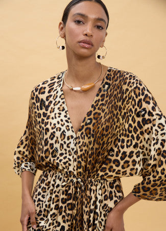 Vestido Largo Mangas Anchas Animal Print Marron-Multicol Lola Casademunt LS2616021