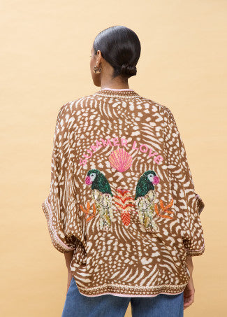 Kimono Estampado Manchas Marron-Crudo Lola Casademunt LS2602002