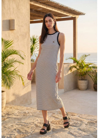 Vestido Rallas con Rib a Contraste Crudo-Negro Lola Casademunt LS2616149