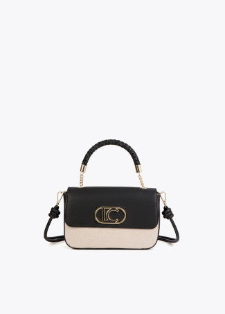 Bandolera con Solapa Efecto Piel Bicolor Crudo-Negro Lola Casademunt LS2604037