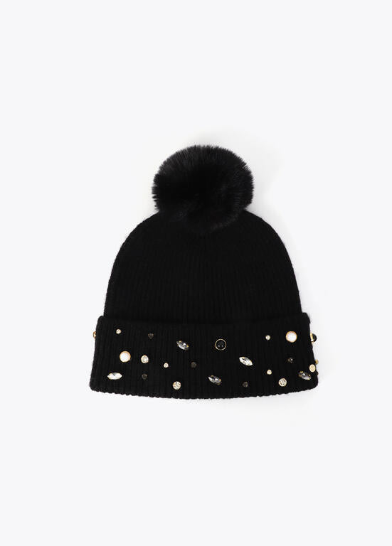 Gorro Tipo Punto con Perlas y Cristales Negro LF2607026