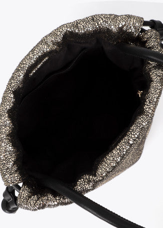 Bandolera Tejido Fantasía Combinada con Efecto Piel en Asas Dorado Lola Casademunt