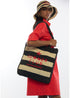 Bolso Efecto Rafia a Rayas con Bordado en 3d Negro-Crudo Lola Casademunt LS2604094