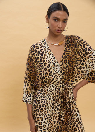 Vestido Largo Mangas Anchas Animal Print Marron-Multicol Lola Casademunt LS2616021