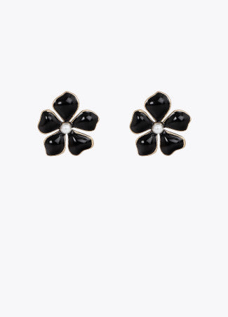Pendiente Botón Flor Lacada Negro-Metal Lola Casademunt