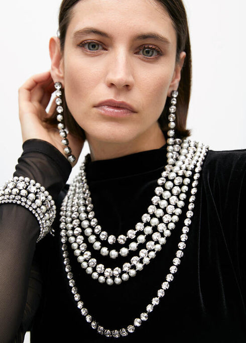 Pendientes LOLA CASADEMUNT joya tira cristales y perlas GRIS METALIZADO LF2503024.0M4.U