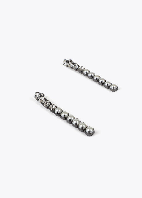 Pendientes LOLA CASADEMUNT joya tira cristales y perlas GRIS METALIZADO LF2503024.0M4.U