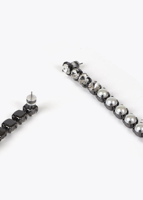 Pendientes LOLA CASADEMUNT joya tira cristales y perlas GRIS METALIZADO LF2503024.0M4.U