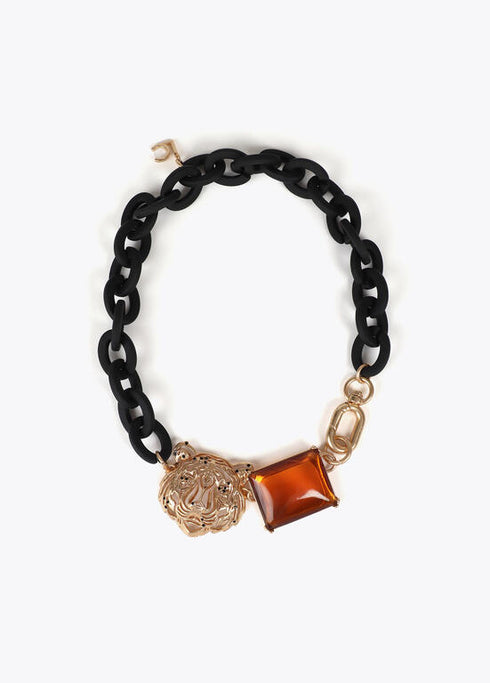 Collar LOLA CASADEMUNT corto cadena engomada tigre y cristal NEGRO-METAL LF2503042.2NM.U
