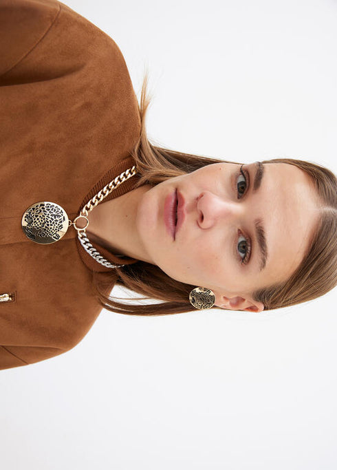 Collar LOLA CASADEMUNT cadena combinada con medallon joya cara de tigre METAL-METAL LF2503043.2MM.U