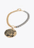 Collar LOLA CASADEMUNT cadena combinada con medallon joya cara de tigre METAL-METAL LF2503043.2MM.U
