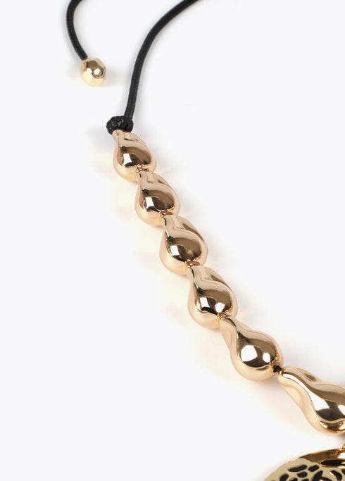 Collar LOLA CASADEMUNT cordón piezas doradas y medallón joya cara de tigre METAL-NEGRO LF2503044.2MN.U