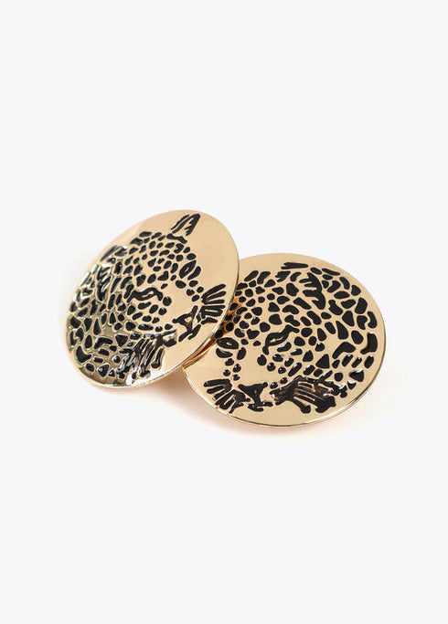 Pendientes LOLA CASADEMUNT boton cara tigre joya METAL-NEGRO LF2503052.2MN.U