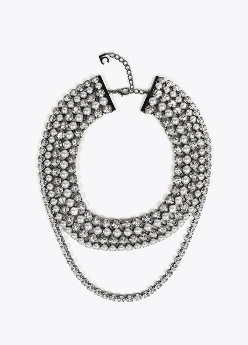 Multicollar LOLA CASADEMUNT joya cristales y perlas GRIS METALIZADO LF2503061.0M4.U