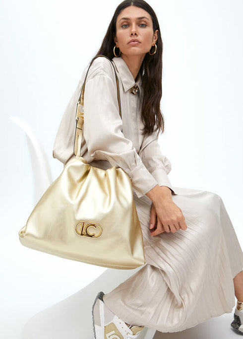 Bolso shopper efecto piel con logo LC ovalado LOLA CASADEMUNT. DORADO LF2504006.0M2.U