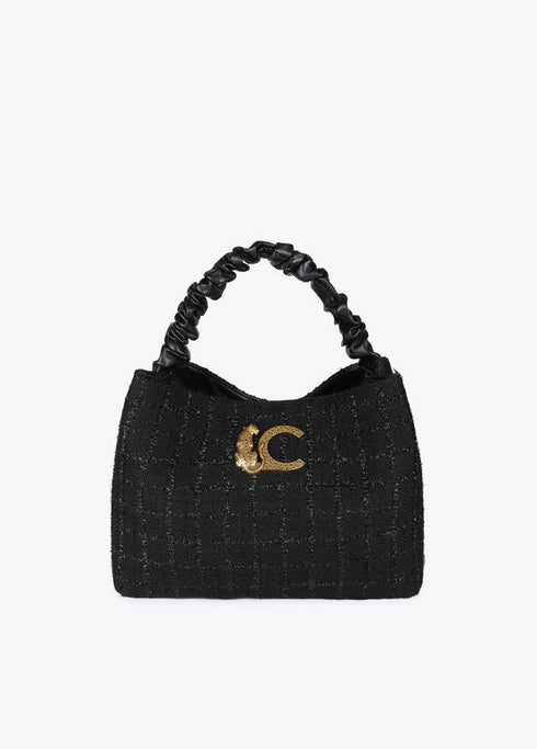 Bolso tweed asa fruncida y logo LC LOLA CASADEMUNT NEGRO LF2504012.00N.U