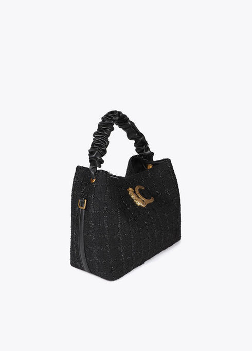 Bolso tweed asa fruncida y logo LC LOLA CASADEMUNT NEGRO LF2504012.00N.U