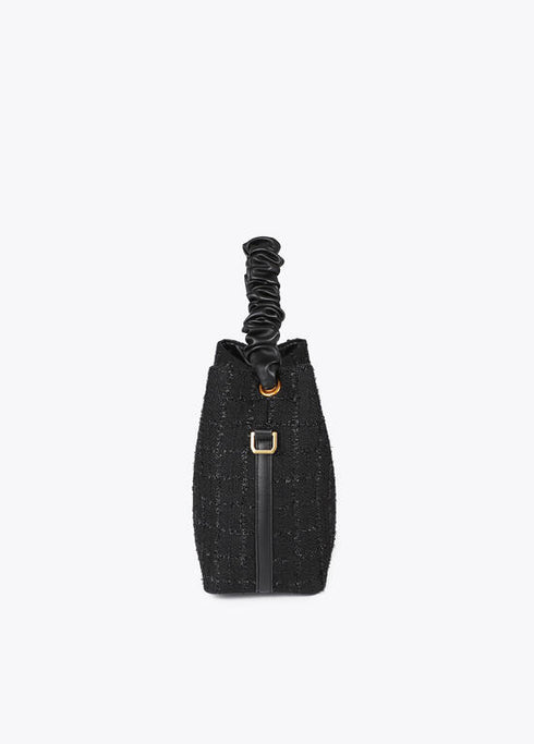 Bolso tweed asa fruncida y logo LC LOLA CASADEMUNT NEGRO LF2504012.00N.U