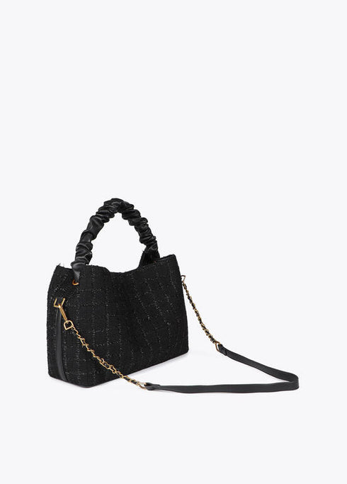 Bolso tweed asa fruncida y logo LC LOLA CASADEMUNT NEGRO LF2504012.00N.U