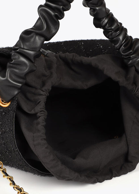 Bolso tweed asa fruncida y logo LC LOLA CASADEMUNT NEGRO LF2504012.00N.U