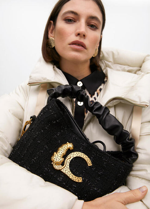 Bolso pequeño tweed asa fruncida y logo LC LOLA CASADEMUNT NEGRO LF2504013.00N.U