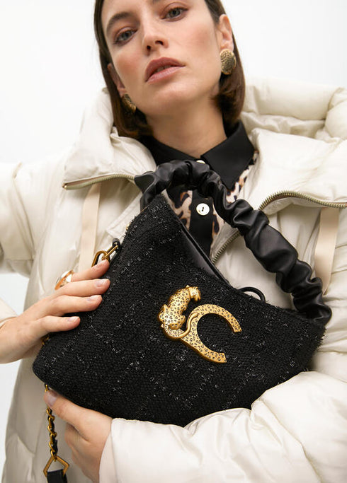 Bolso pequeño tweed asa fruncida y logo LC LOLA CASADEMUNT NEGRO LF2504013.00N.U