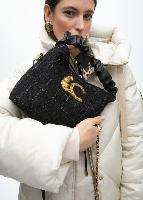 Bolso pequeño tweed asa fruncida y logo LC LOLA CASADEMUNT NEGRO LF2504013.00N.U