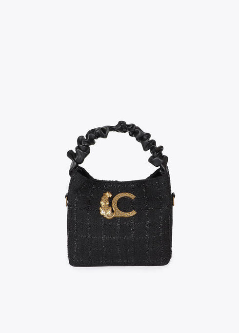 Bolso pequeño tweed asa fruncida y logo LC LOLA CASADEMUNT NEGRO LF2504013.00N.U