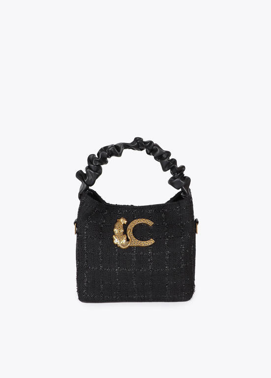 Bolso pequeño tweed asa fruncida y logo LC LOLA CASADEMUNT NEGRO LF2504013.00N.U