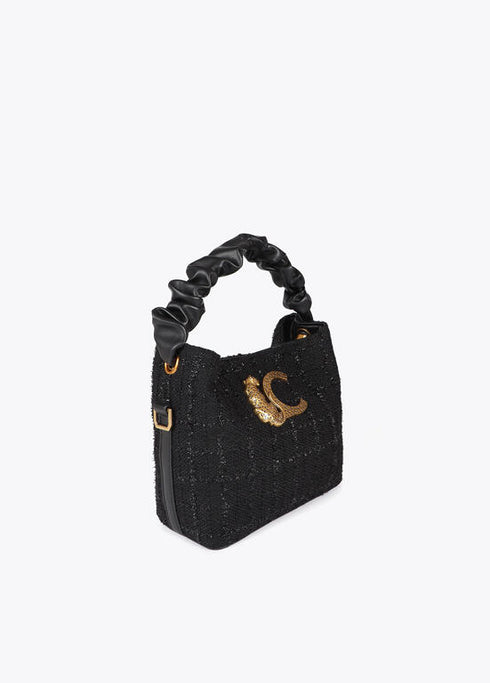 Bolso pequeño tweed asa fruncida y logo LC LOLA CASADEMUNT NEGRO LF2504013.00N.U