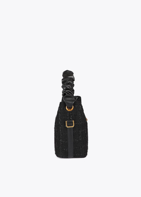 Bolso pequeño tweed asa fruncida y logo LC LOLA CASADEMUNT NEGRO LF2504013.00N.U