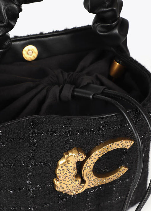 Bolso pequeño tweed asa fruncida y logo LC LOLA CASADEMUNT NEGRO LF2504013.00N.U