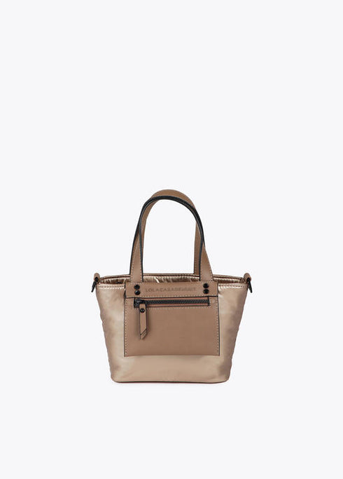 Mini shopper nylon satinado con detalles en efecto piel LOLA CASADEMUNT DORADO LF2504019.0M2.U