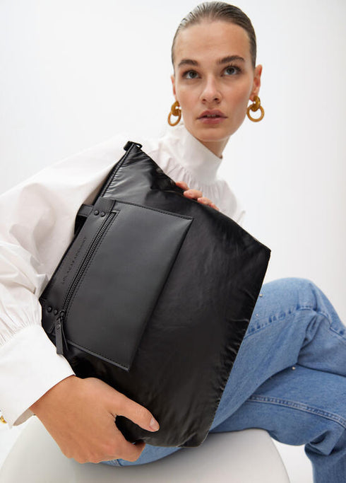 Shopper nylon satinado con detalles en efecto piel LOLA CASADEMUNT NEGRO LF2504020.00N.U
