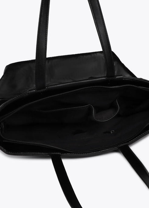 Shopper nylon satinado con detalles en efecto piel LOLA CASADEMUNT NEGRO LF2504020.00N.U