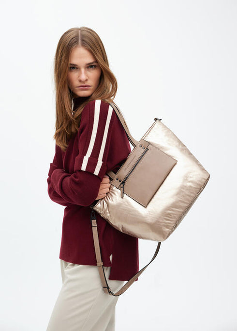 Shopper nylon satinado con detalles en efecto piel LOLA CASADEMUNT DORADO LF2504020.0M2.U