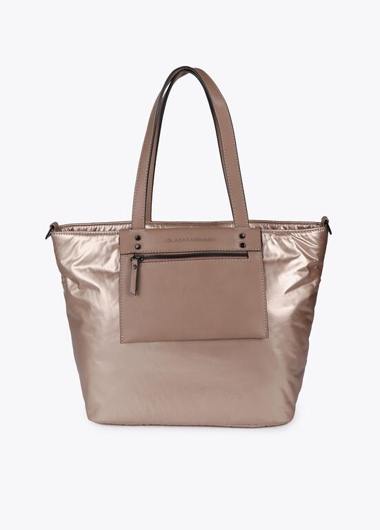 Shopper nylon satinado con detalles en efecto piel LOLA CASADEMUNT DORADO LF2504020.0M2.U