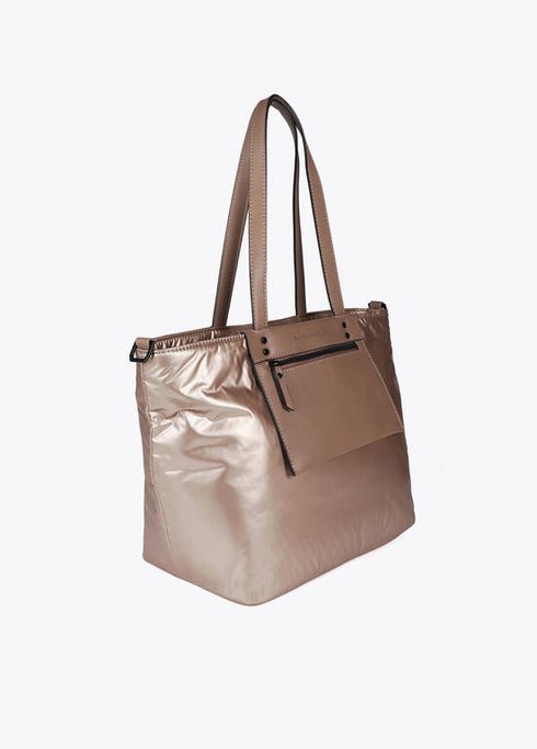 Shopper nylon satinado con detalles en efecto piel LOLA CASADEMUNT DORADO LF2504020.0M2.U