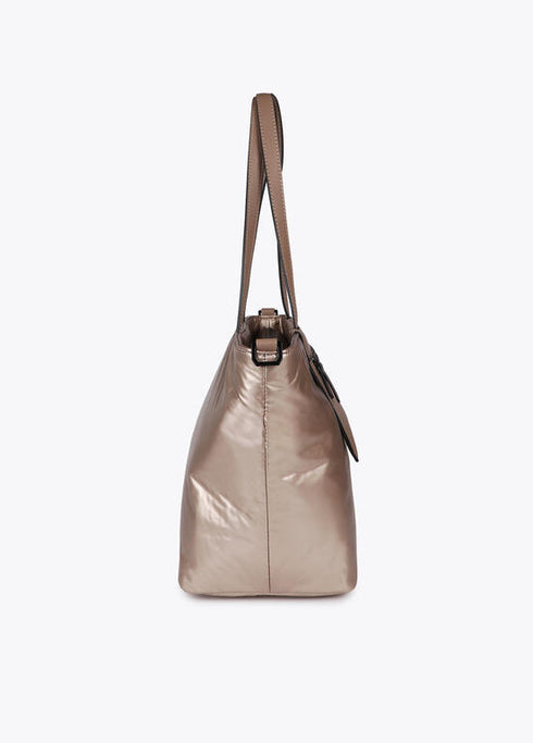 Shopper nylon satinado con detalles en efecto piel LOLA CASADEMUNT DORADO LF2504020.0M2.U