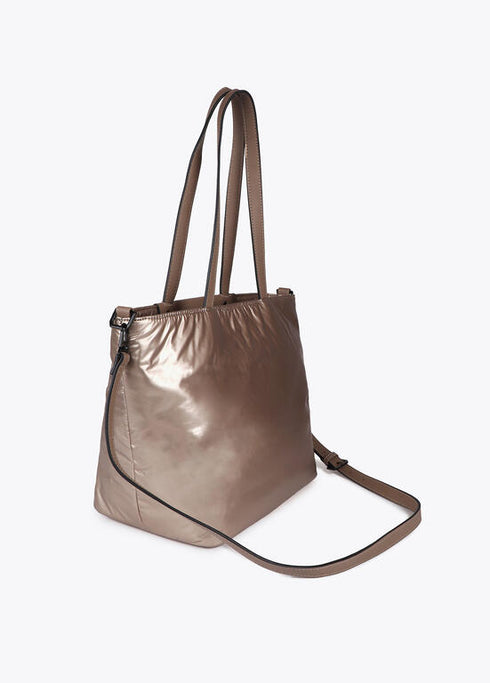 Shopper nylon satinado con detalles en efecto piel LOLA CASADEMUNT DORADO LF2504020.0M2.U