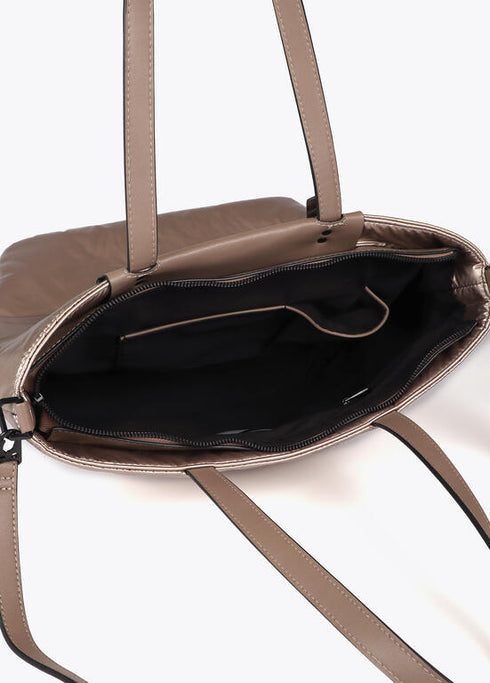 Shopper nylon satinado con detalles en efecto piel LOLA CASADEMUNT DORADO LF2504020.0M2.U