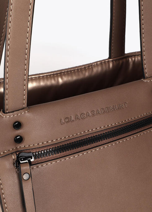 Shopper nylon satinado con detalles en efecto piel LOLA CASADEMUNT DORADO LF2504020.0M2.U